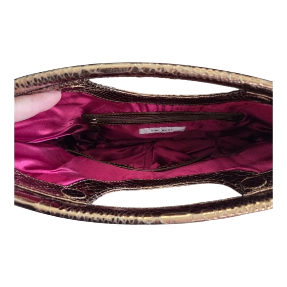 Nine West Metallic Bronze Snake Print Clutch 11" Tall 15" Across And 3" Wide - Picture 3 of 6